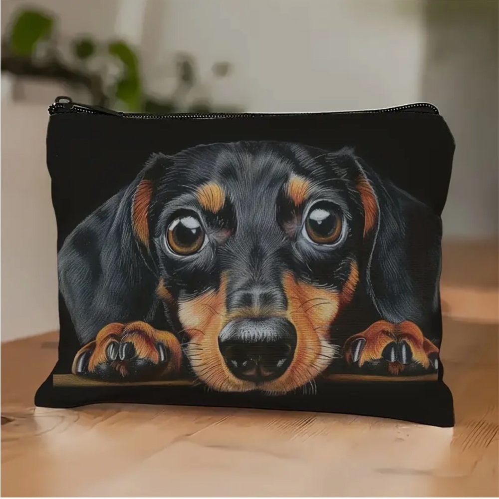 Realistic Black Dachshund Face Cosmetic Bag - Picture 4 of 6